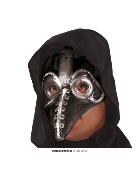 Maschera medico della peste nera in PVC con becco lungo, occhiali rossi e cappuccio per Halloween