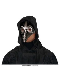 Maschera medico della peste nera in PVC con becco lungo, occhiali rossi e cappuccio per Halloween 2