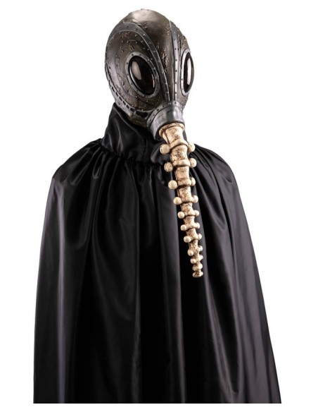 Maschera horror lattice nera con proboscide e cavo, mantello nero per costume Halloween spaventoso