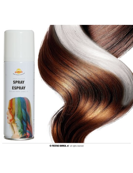 Ciocche di capelli bianche e castane ondulate per effetti di colorazione spray temporanea