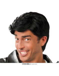 Parrucca nera maschile con ciuffo stile Elvis rock and roll anni 50 capelli scuri