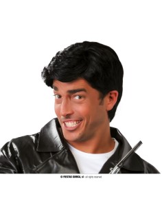 Parrucca nera maschile con ciuffo stile Elvis rock and roll anni 50 capelli scuri 2