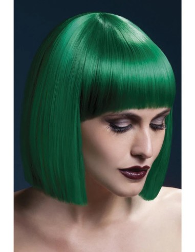 Parrucca verde smeraldo caschetto bob con frangia, taglio geometrico per costume e travestimenti