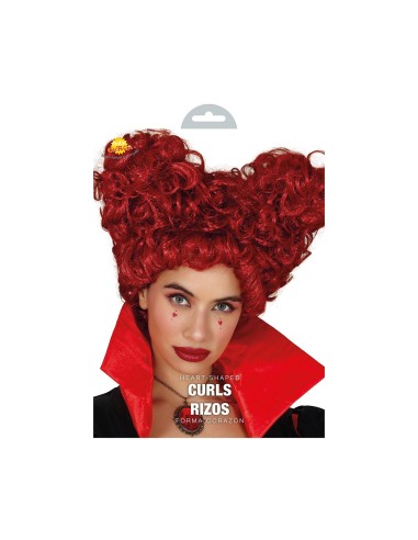Parrucca Regina di Cuori rossa riccia voluminosa per costume Alice nel Paese delle Meraviglie