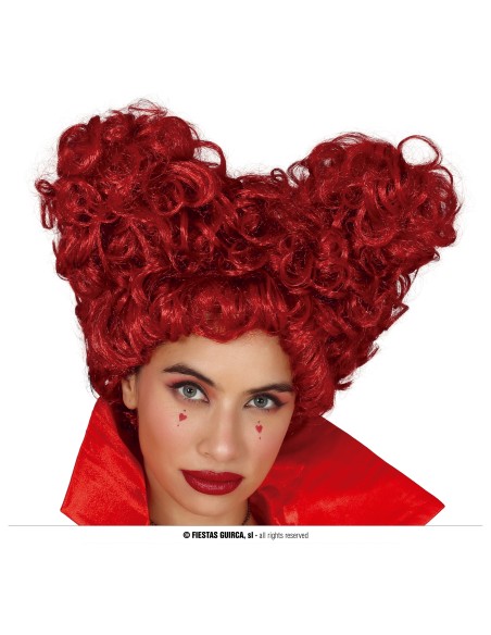 Parrucca Regina di Cuori rossa riccia voluminosa per costume Alice nel Paese delle Meraviglie