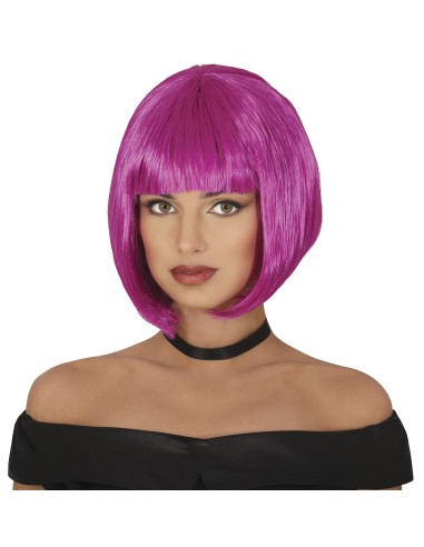 Parrucca bob viola fucsia mezza lunghezza con frangia per donna costume travestimento