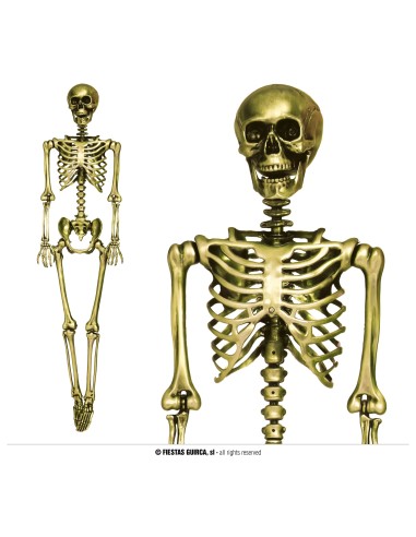 Scheletro decorativo dorato 160 cm con dettagli anatomici per decorazioni Halloween horror