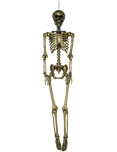 Scheletro decorativo dorato 160 cm con dettagli anatomici per decorazioni Halloween horror
