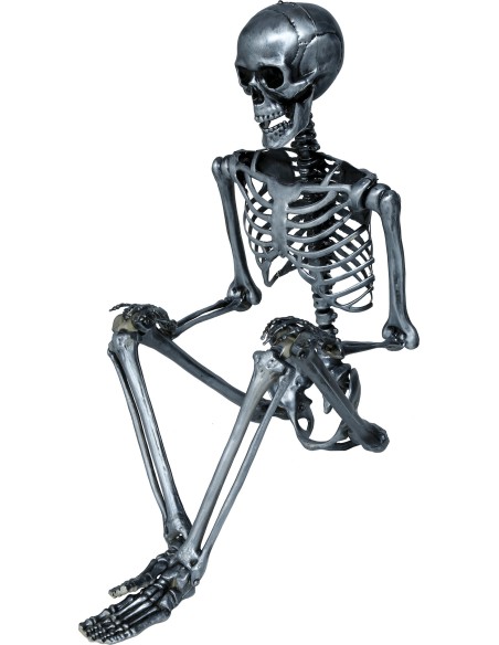 Scheletro decorativo argento 160 cm con teschio e ossa articolate per Halloween