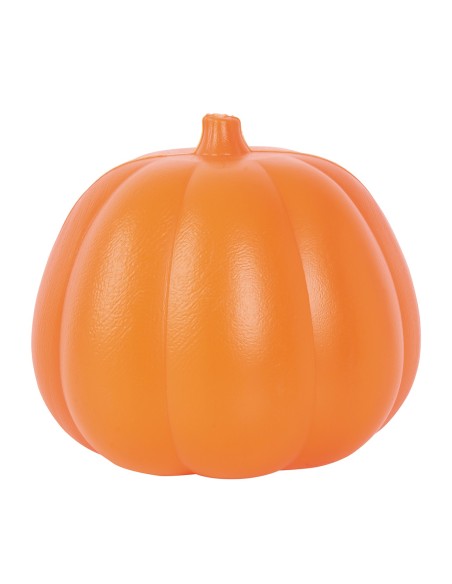 Due zucche luminose arancioni con volti intagliati su foglie autunnali per decorazioni Halloween