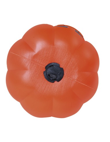 Due zucche luminose arancioni con volti intagliati su foglie autunnali per decorazioni Halloween