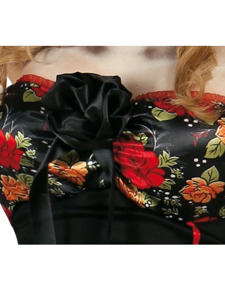 Costume Catrina messicana nero con rose rosse, maschera teschio e guanti lunghi per Halloween donna