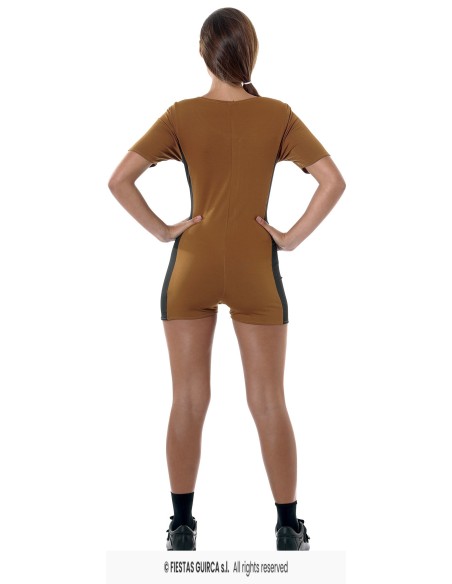 Costume Tomb Raider donna con tuta marrone pistole e occhiali da sole per feste a tema