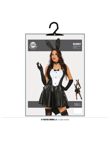 Costume coniglietta sexy nero bianco con orecchie corsetto gonna guanti per feste Halloween