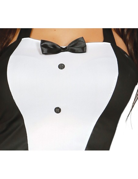 Costume coniglietta sexy nero bianco con orecchie corsetto gonna guanti per feste Halloween