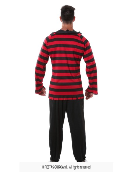 Maglia a righe rosse e nere Freddy Krueger con maschera horror per costume Halloween uomo