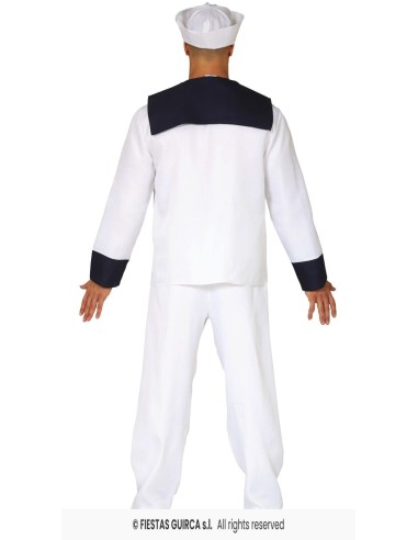 Costume marinaio bianco con berretto e colletto blu per feste a tema marine e Carnevale