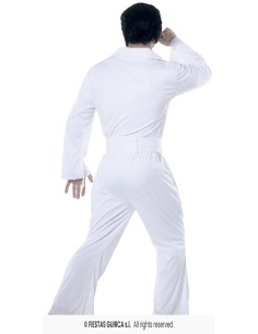Costume Elvis Presley bianco con jumpsuit decorazioni oro e cintura per feste a tema 2