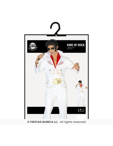 Costume Elvis Presley bianco con jumpsuit decorazioni oro e cintura per feste a tema