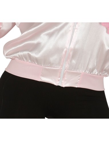 Giacca Pink Lady anni 50 rosa satinata con logo ricamato per costume vintage donna