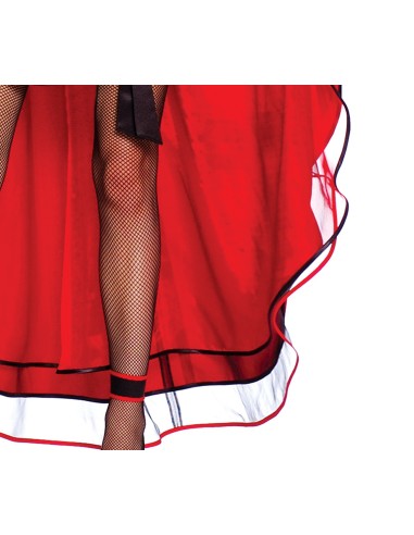 Costume ballerina Can Can rosso con corsetto nero, gonnella asimmetrica e piuma rossa per Carnevale donna