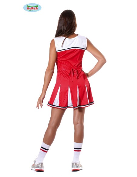 Costume cheerleader USA rosso bianco con gonna plissettata e pom pom per donna
