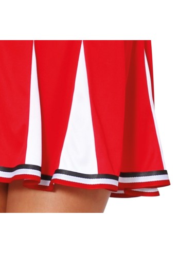 Costume cheerleader USA rosso bianco con gonna plissettata e pom pom per donna
