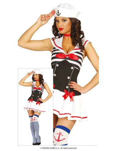 Costume da marinaia bianco nero con cappello calze a righe e accessori nautical per donna
