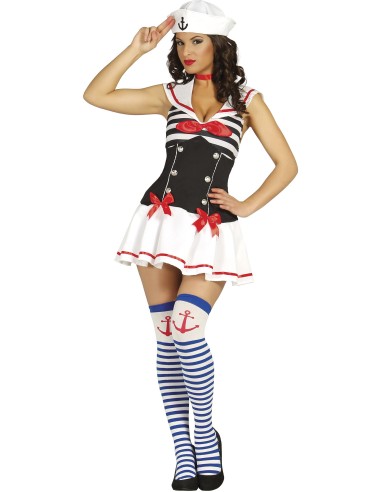 Costume da marinaia bianco nero con cappello calze a righe e accessori nautical per donna