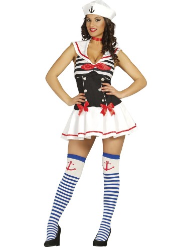 Costume da marinaia bianco nero con cappello calze a righe e accessori nautical per donna