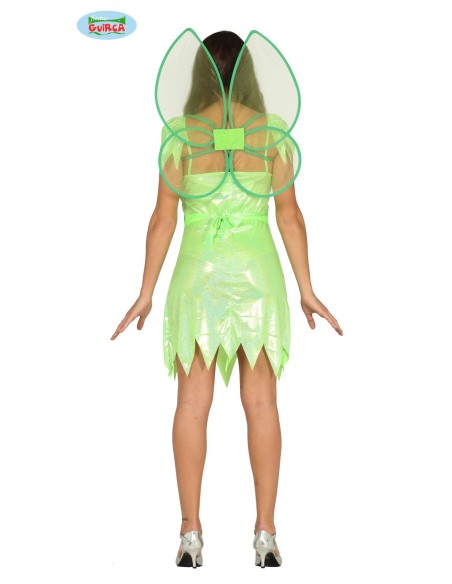 Costume Trilly verde brillante con ali trasparenti e abito fatina per Carnevale Disney