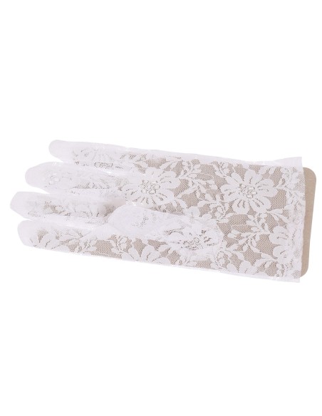 Guanti bianchi in pizzo da 22 cm indossati da donna per costume elegante vintage