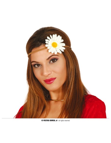 Fascia hippie con margherita bianca e gialla per costume anni 70 donna