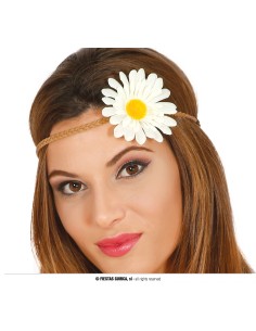 Fascia hippie con margherita bianca e gialla per costume anni 70 donna 2