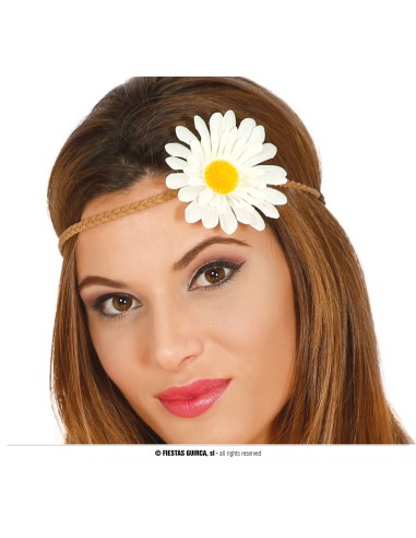 Fascia hippie con margherita bianca e gialla per costume anni 70 donna
