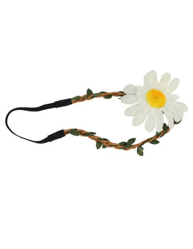 Fascia hippie con margherita bianca e gialla per costume anni 70 donna