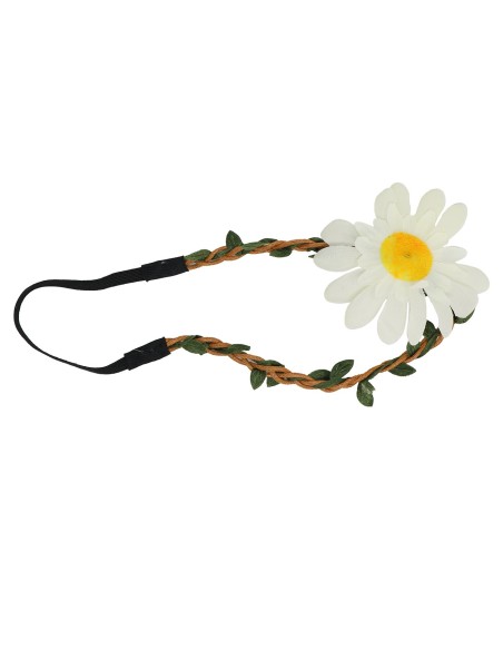 Fascia hippie con margherita bianca e gialla per costume anni 70 donna