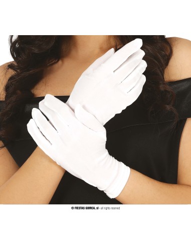Guanti bianchi eleganti lunghi 20 cm indossati da donna per costumi e feste a tema