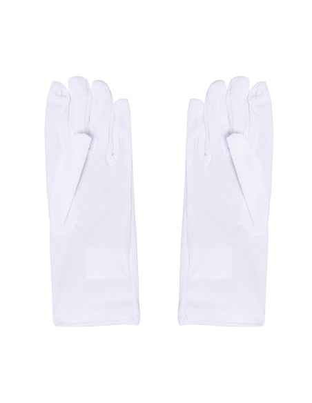 Guanti bianchi eleganti lunghi 20 cm indossati da donna per costumi e feste a tema