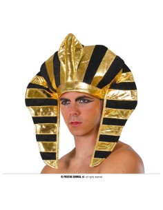 Cappello faraone dorato e nero con strisce per costume egiziano antico Egitto 2