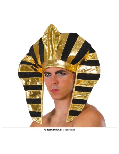 Cappello faraone dorato e nero con strisce per costume egiziano antico Egitto