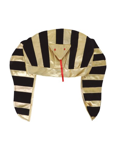 Cappello faraone dorato e nero con strisce per costume egiziano antico Egitto