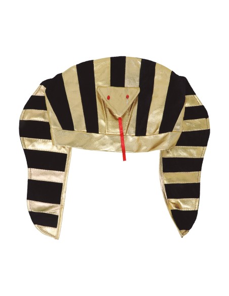 Cappello faraone dorato e nero con strisce per costume egiziano antico Egitto