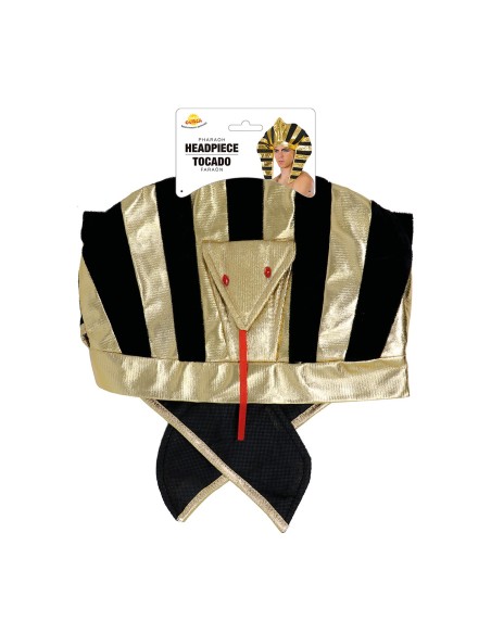 Cappello faraone dorato e nero con strisce per costume egiziano antico Egitto