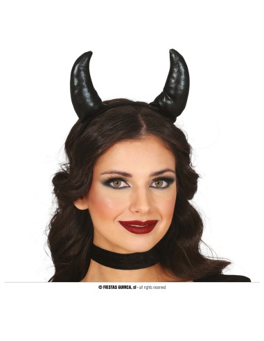Cerchietto con corna nere da demone accessorio Halloween costume diabolico