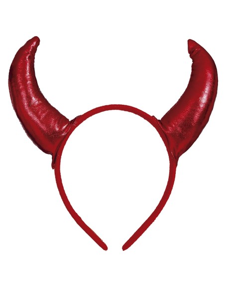 Cerchietto con corna rosse da demone indossato per costume Halloween