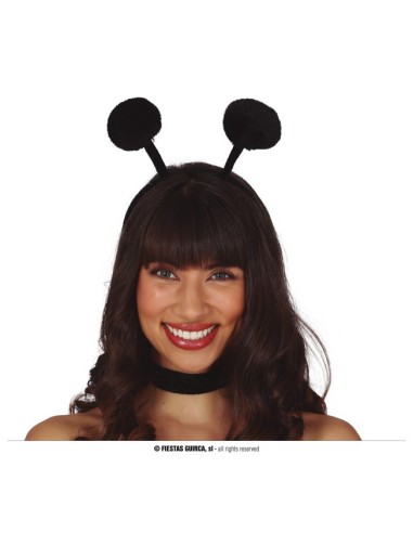 Cerchietto nero con antenne e pompon in peluche per costume alieno o insetto Halloween