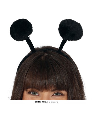 Cerchietto nero con antenne e pompon in peluche per costume alieno o insetto Halloween