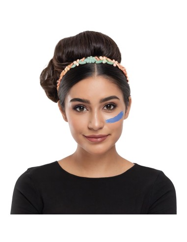 Trucco crema neon blu in tubetto da 20ml applicato su viso per makeup artistico Halloween Carnevale