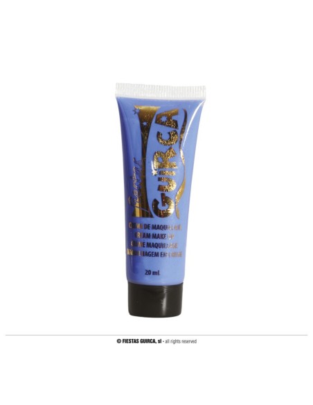Trucco crema neon blu in tubetto da 20ml applicato su viso per makeup artistico Halloween Carnevale